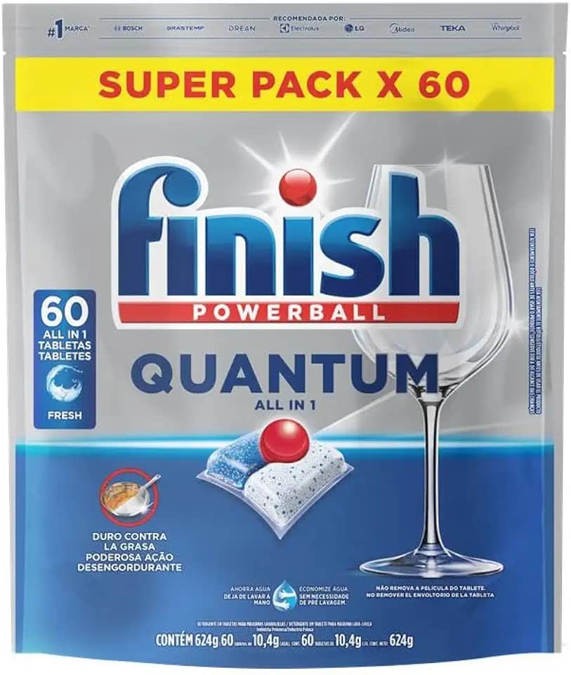 Finish Powerball Quantum, Detergente para Lava Louças em Tabletes, 60 Tabletes