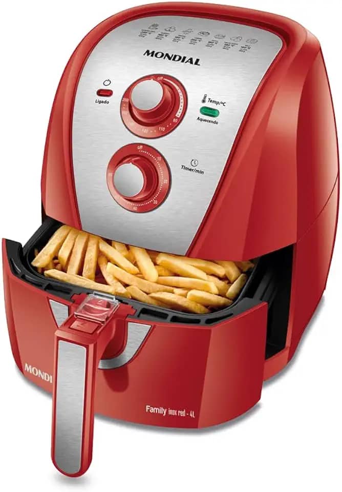 MONDIAL Fritadeira Sem Óleo Air Fryer 4L, Vermelho/Inox, 1500W, 220V - AFN-40-RI
