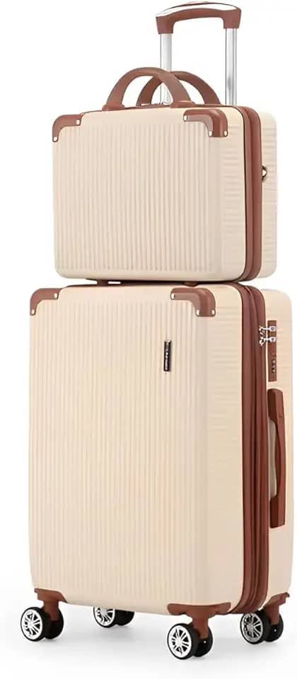 Mala de Bordo 10kg com Frasqueira Bagagem de Mão Expansível ANAC Rodas Duplas 360° Cadeado TSA Antifurto Alça Lateral Design Leve Resistente Ideal para Viagens Avião Cor Bege