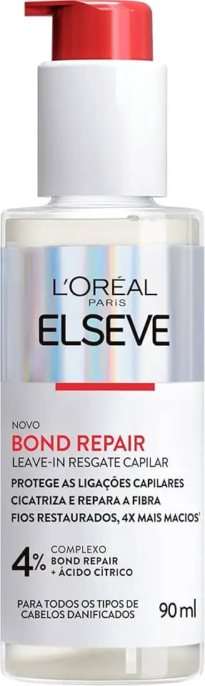 L'Oréal Paris Elseve Bond Repair Leave-In Finalizador Resgate Capilar com Ácido Cítrico e Glicina, Proteção Térmica 230°C, Controla Frizz e Reconstrói Ligações, 90ml