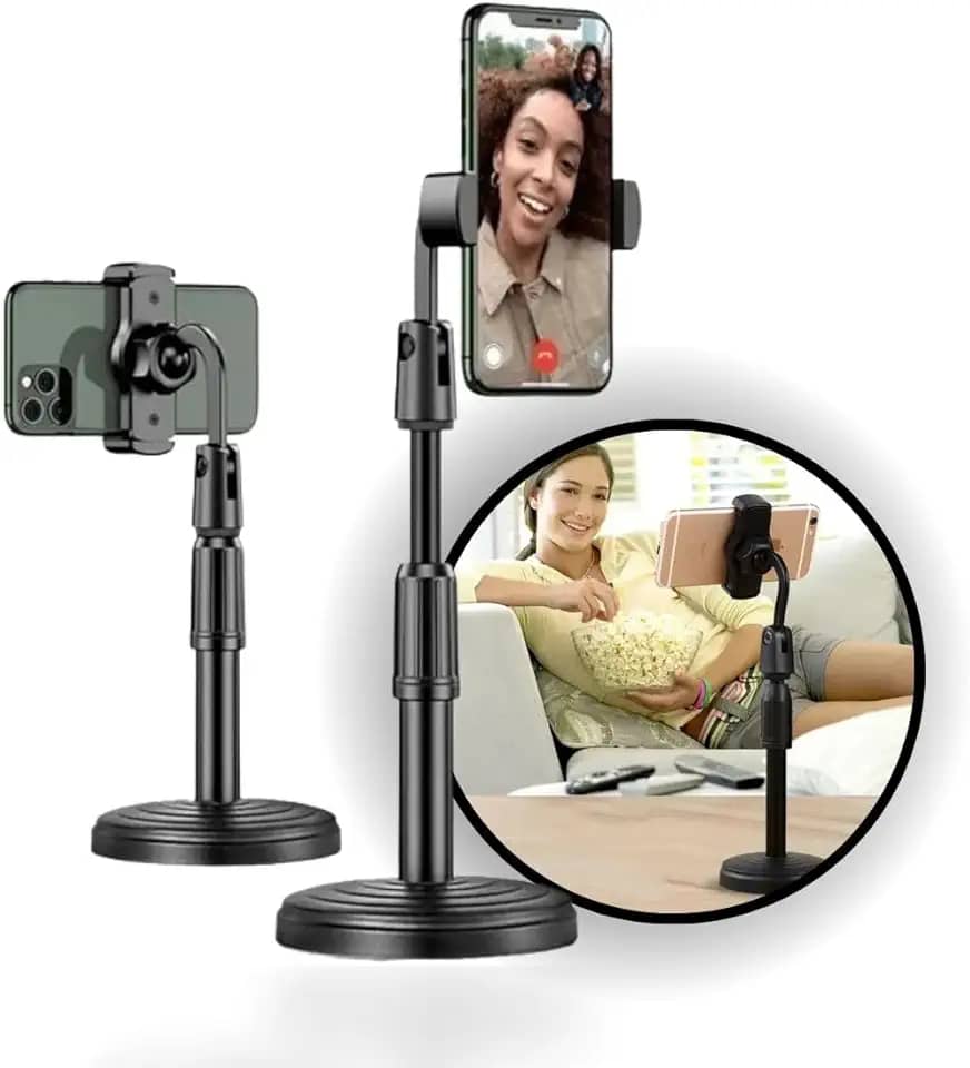 Suporte de Mesa Para Celular 360º graus Ajustável Articulado Pedestal Universal Regulagem de Altura Escritório Live Reunião Base Resistente e Pesada