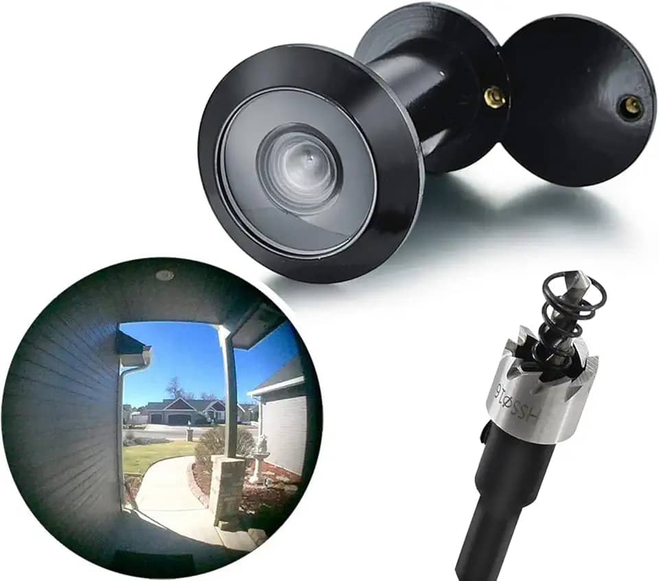 TOGU Orifícios de latão sólido de 220 graus para porta com broca de 16 mm, olho mágico de porta de 1,6 cm com privacidade, compatível com porta grossa de 3,5 cm a 6,5 cm, acabamento preto fosco