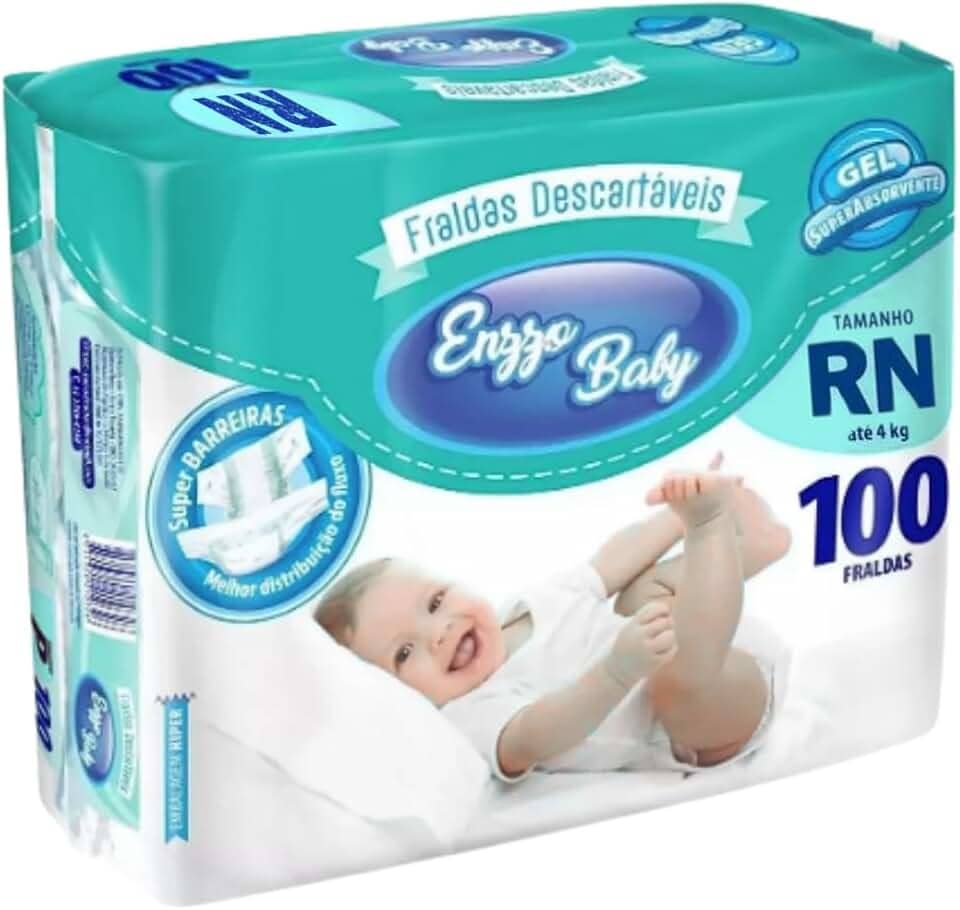 Fralda Descartável Infantil Enzzo Baby Pacotão Diurna Noturna com Fita (RN)