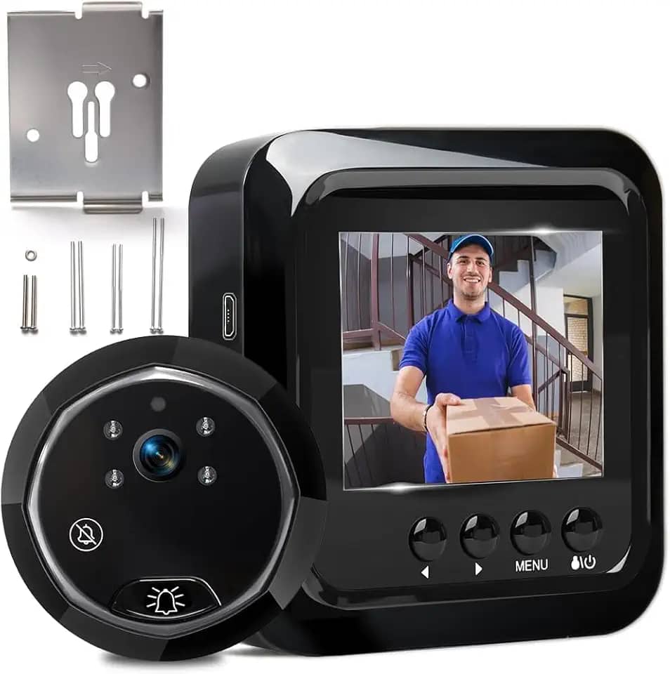 Olho Mágico Digital, Olho Mágico com Câmera, Ecrã de Alta Definição de 2,4 Polegadas, Campainha Digital Olho de Gato Preto com Visão Noturna e Sessão de Fotos​, Visor Digital de Porta