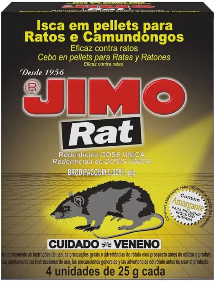 Jimo Rat Raticida Iscas para Ratos e Camundongos 4X25g Previne Elimina Infestação Uso Interno Externo