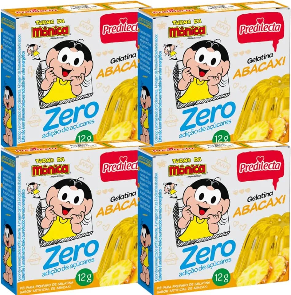 4 Gelatina Em Pó Zero Açucar Sabor Abacaxi 12g