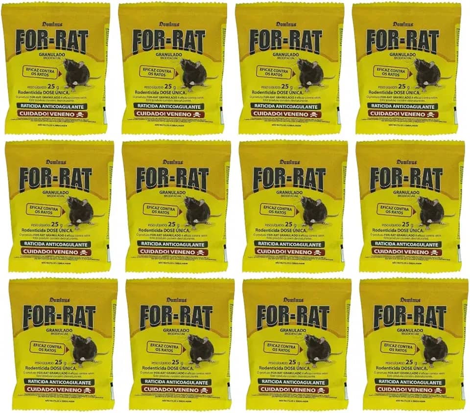 Kit 12un For-Rat Isca Mata-Ratos Granulado Sachê 25g - Isca Atrativo Para Ratos Camundongos e Ratazanas