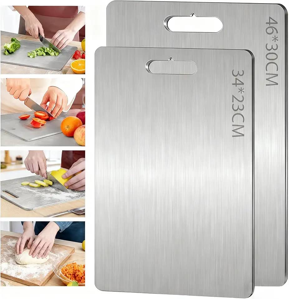 Tábua de Cortar em Aço Inoxidável, Tábua de Cozinha Dupla Face, Antibacteriana e Resistente À Deformação, Adequada para Separar Carne e Vegetais. - 34 X 23 e 46 X 30 CM