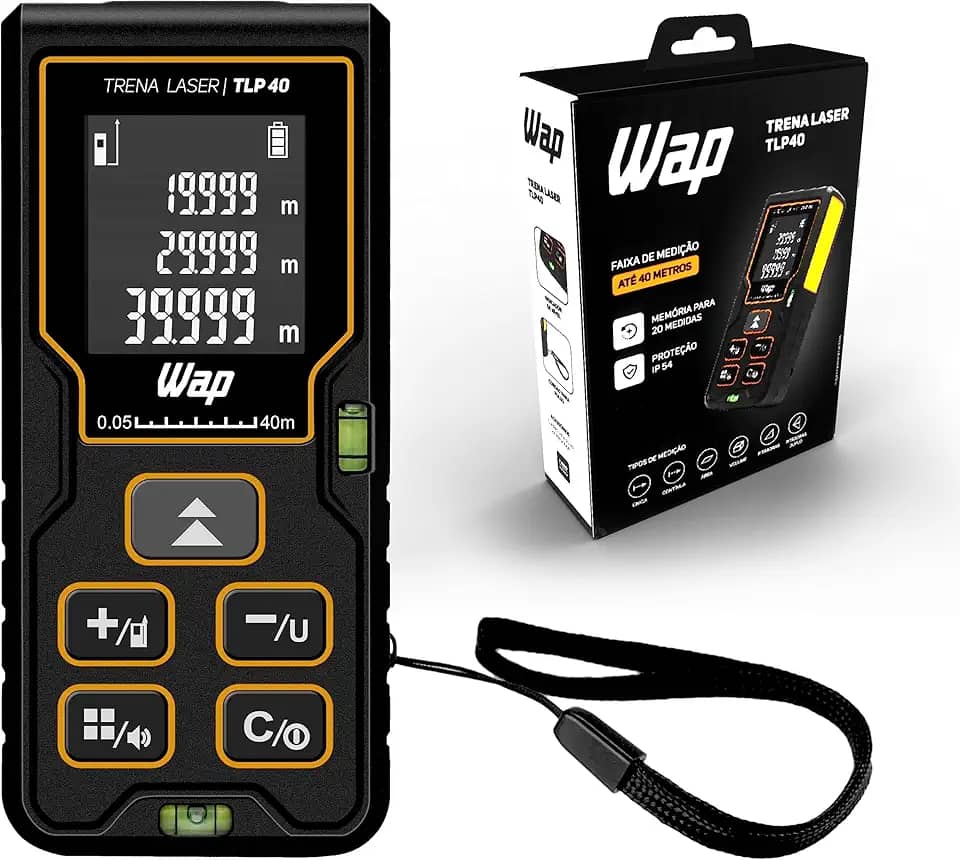 WAP Trena Digital a Laser TLP 40, Tela LCD e Desligamento Automático, 40 Metros, Resistente à Água e Impactos Baixos