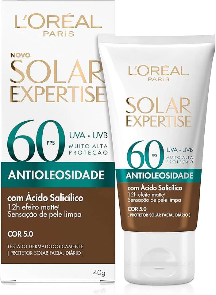 L’Oréal Paris Protetor Solar Facial L'Oréal Paris Solar Expertise Antioleosidade Fps60 Cor 5.0 Negra 40G