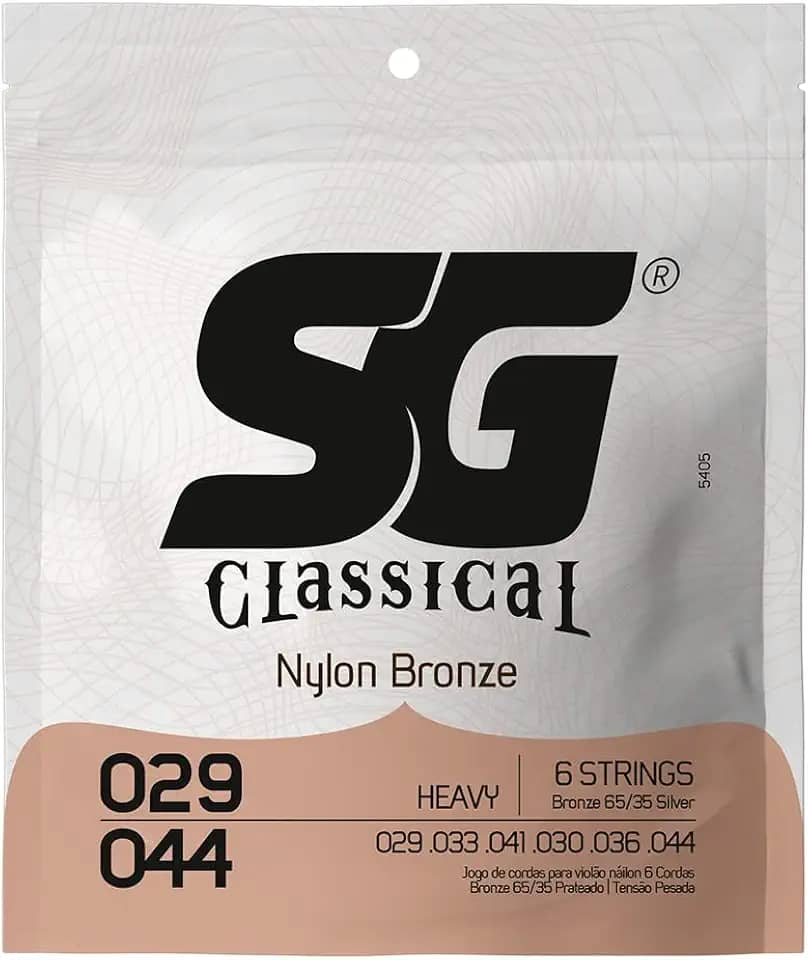 Encordoamento SG Nylon Bronze 65 35/Prata Tensão Alta Pesada para Violão