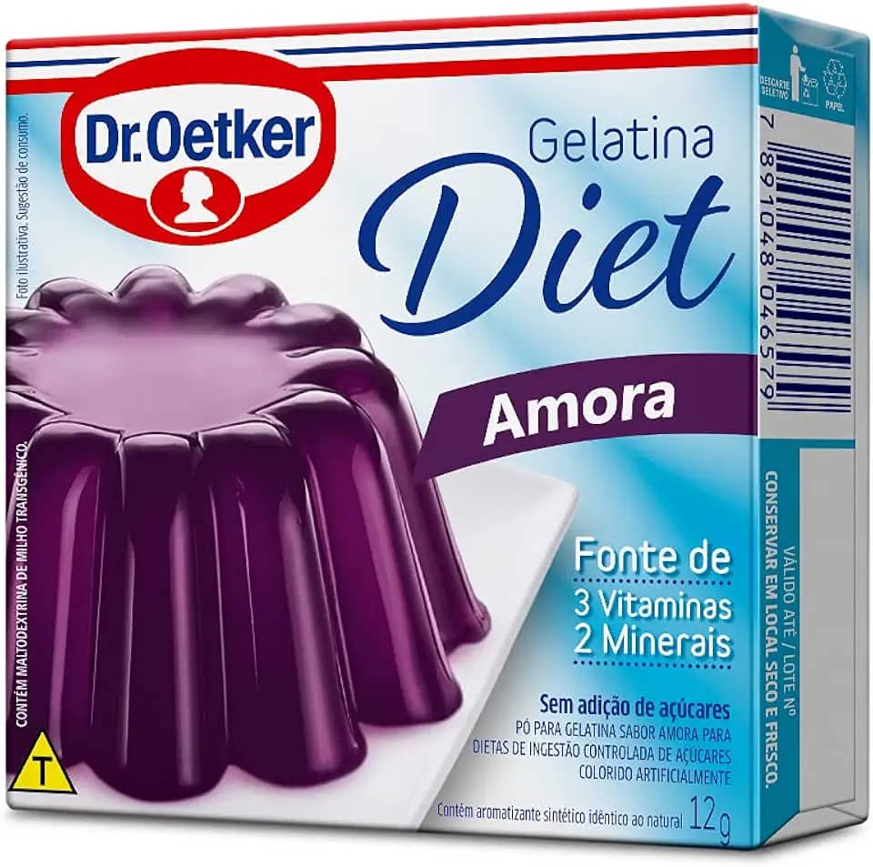Dr. Oetker Gelatina em Pó Diet, Sabor Amora, Sobremesa com Sabor e Consistência Deliciosa, Fácil de Fazer, 12g