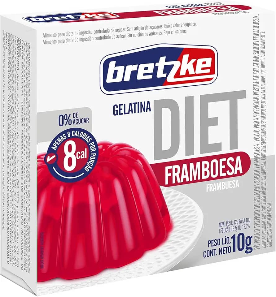 Bretzke – Gelatina Diet em Pó Sabor Framboesa 10g | Zero Açúcar | Sobremesa Leve e Refrescante | Preparo Rápido com Água