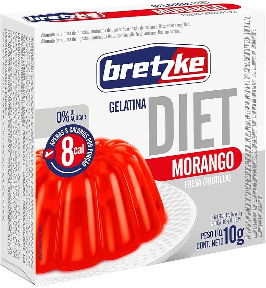 Bretzke – Gelatina Diet em Pó Sabor Morango 10g | Zero Açúcar | Sobremesa Leve e Refrescante | Preparo Rápido com Água