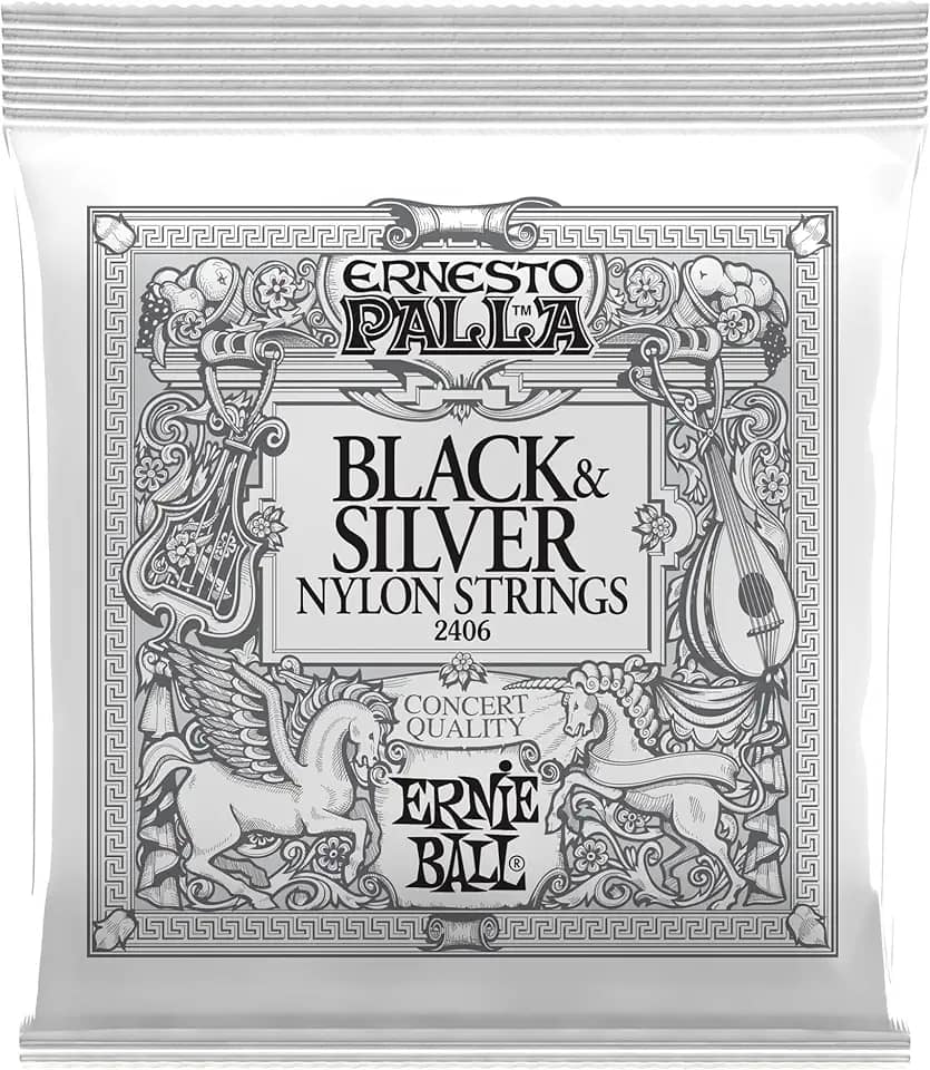 ENCORDEAMENTO P/VIOLAO CLASSICO ERNESTO PALLA BLACK AND SILVER NYLON TENSAO MEDIA P02406 ERNIE BALL